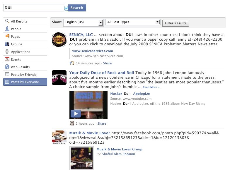 Facebook search